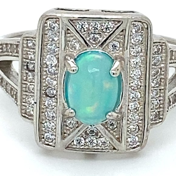Blue Opal .75ct Platinum Finish Solid Silver Ring - Picture 7 of 7